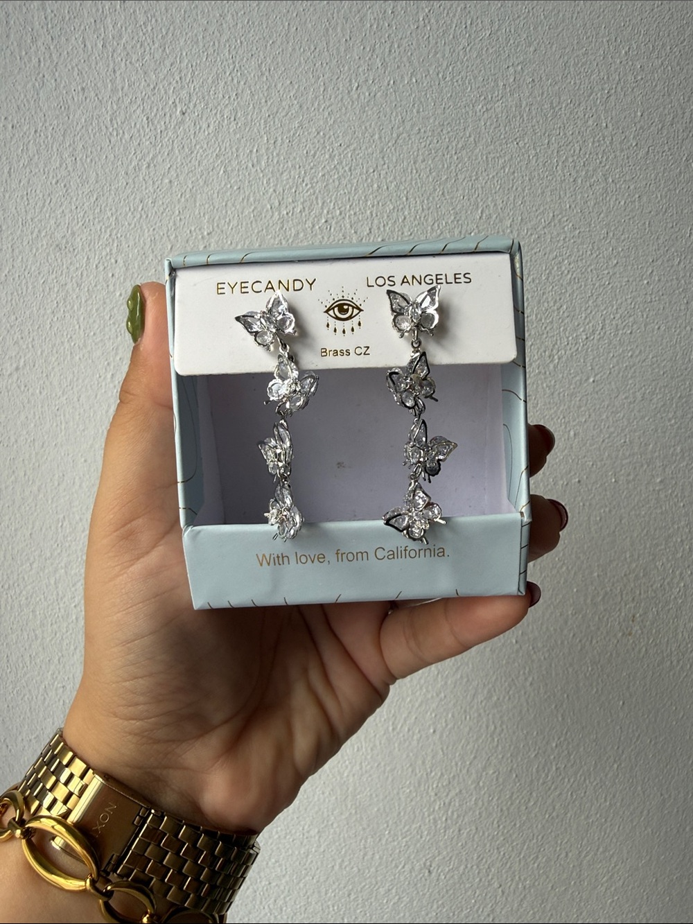 Eye Candy Silver Butterfly Drop Earrings